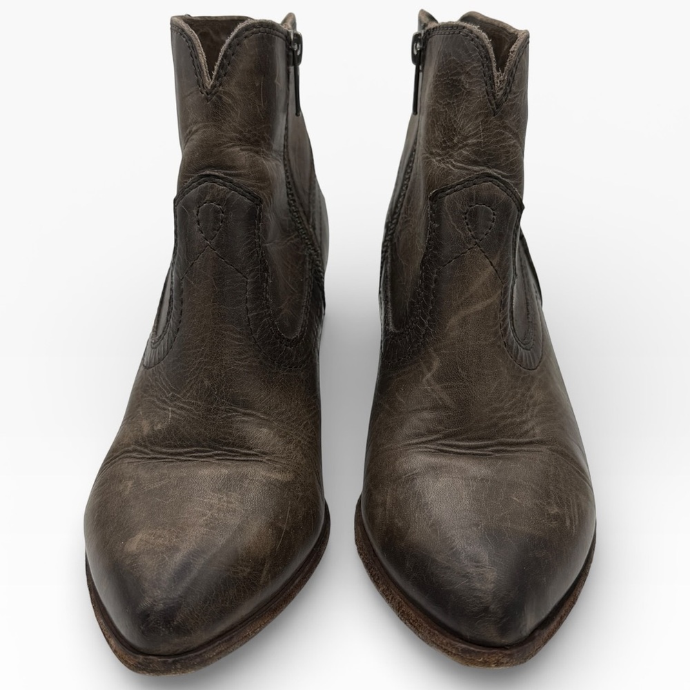 Frye Distressed Western Dark Gray/Brown Leather Ankle Booties -Size 7.5
